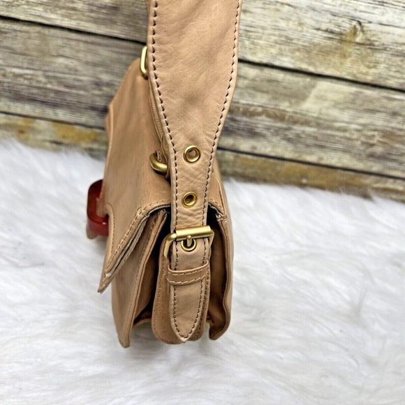 Uterque Natural Tan Brown Leather Front Buckle Small Satchel Purse Shoulder Bag - Picture 4 of 12